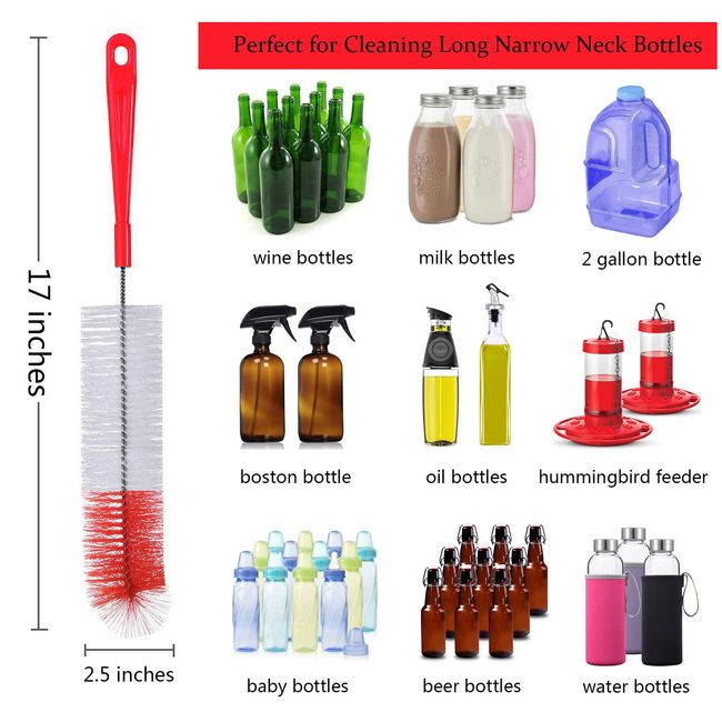 Long Bottle Cleaning Brush 17 inch Extra Long Brush for Washing Narrow Neck Beer, Wine, Tea Coffee Cup,Kombucha, Water Bottles,Decanter, Narrow Neck
