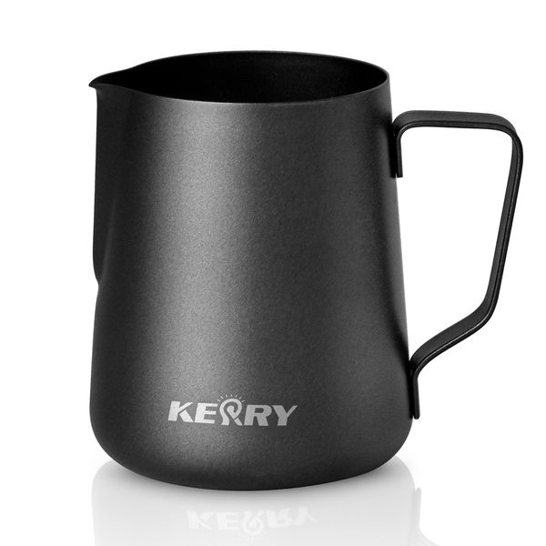 Milk Jug 350ml - Kerry Coffee Frother Pitcher 200/350/600ml, Stainless Steel Black Cream Measuring Cup, Steaming Jug for Barista Making Latte Art, Cappuccino Machine, Espresso, Matcha, Hot Chocolate