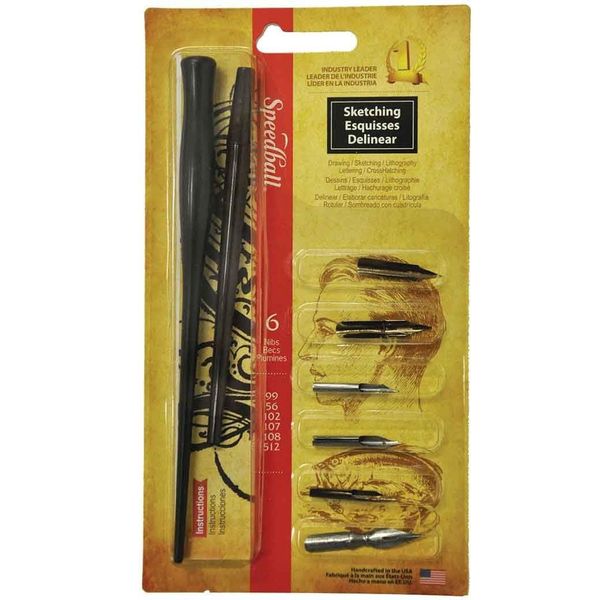 Speedball Sketching Pen Set - 2 Penholders w/ 6 Pen Tips