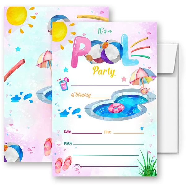 LoaHak Pool Birthday Invitation,Summer Pool Party Bash, Pool Birthday Party Invitation Card for Boys Or Girls, Pool Party Bash Party Celebration (038)