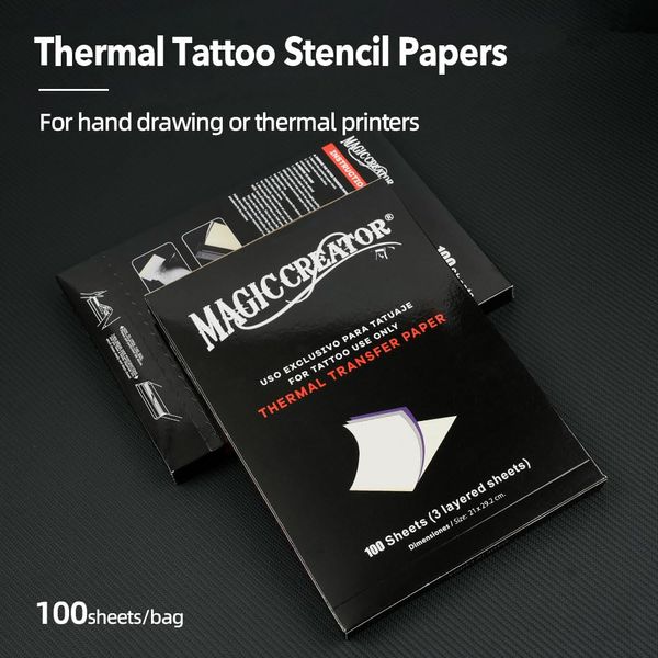 Magic Creator Tattoo Transfer Paper, Stencil Stuff 4 Layers Ultra HD Premium Thermal Tattoo Stencil Paper, Tattooing Transfer Paper for Tattoo Stencil Printer and Freehand Drawing. (100pcs)