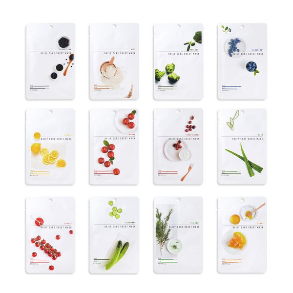 EUNYUL [Pack of 12] Daily Care Facial Sheet Mask Pack (12 types) Vegan Cosmetics Korean Skincare Hydrating & Nourishing & Natural Ingredients for All Skin Types