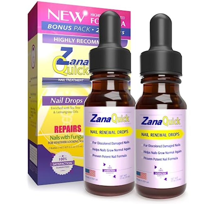 ZanaQuick Nail Drops - Toenail Treatment Extra Strength - 2 Pack Highly Concentrated Formula Nail Repair Solution for Toe Nails & Fingernails - Nail Care Renewal Liquid for Thick & Discolored Nails