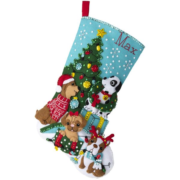Bucilla Felt Applique 18" Stocking Making Kit, Christmas Dogs, Perfect for DIY Arts and Crafts, 89251E