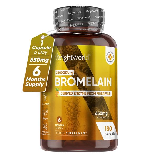 Bromelain High Strength Supplement 650mg - High Potent 2500GDU/g per Serving - 180 Vegan Capsules (Not Bromelain Tablets) - Enzyme Nutritional Supplements - Naturally Derived Enzyme from Pineapple