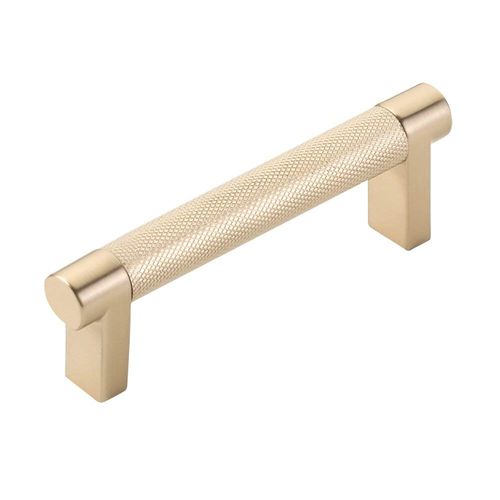 Emtek Select Knurled Cabinet Pull with Satin Brass (US4) Stem Finish - Choice of Size - 84052.RECUS4.KNUS4 - Center-to-Center: 3 1/2"