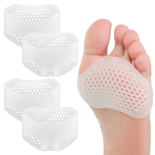 Sibba Foot Pads Cushions 4 Pairs Elastic Silica Gel Bottom Heels Feet Protector Inserts Callus Metatarsal Pain Relief Bunion Forefoot Cushioning