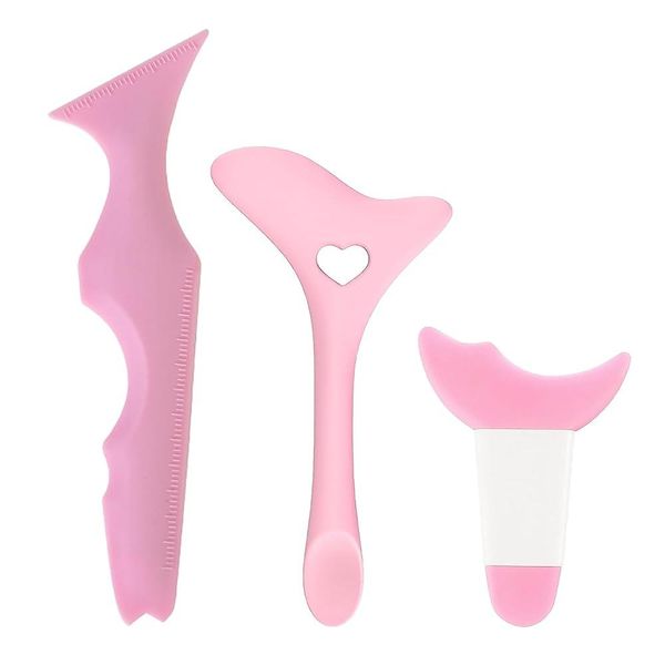 All-in-one Eyeliner Stencil 3pcs Silicone Wing Tip Aid Mascara Shield Applicator Guard Pad Eyebrow Pencil Multifunctional Eye Makeup Tool Pink Hot Item Item