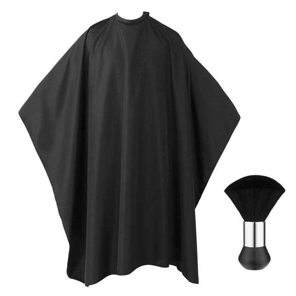 FRCOLOR Professional Barber Cape with Snap Closure Hair Cutting Salon Cape Hairdressing Apron Black Hair Cutting Cape with Neck Duster Brush - 55" x 63"