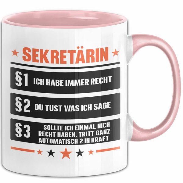 Secretary Mug Gift Funny Saying 3 Laws (Pink)