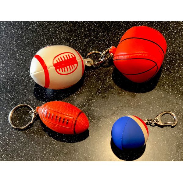 mini sport balls key chains lot of 4 football, basketball, 2 balls are softeee