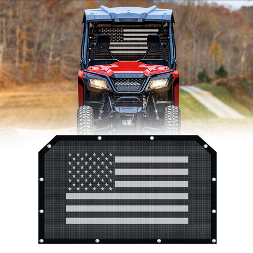 Soft Rear Window Net & Transparent Dust Screen with USA Flag Design - Universal Fit for Pioneer 1000, 700, 1000-5, 1000-6, 700-4, 500, 520 UTV Models - Sun Windshield Mesh for Dust and Wind Protection