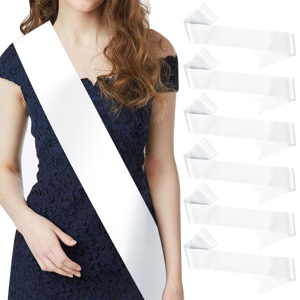 CIEHER 6 Pack Sashes White Sash Blank Satin Sash Bride Sash Custom Sash Prom Court Sash Mommy to Be Sash Birthday Sash Bride to Be Sash Bachelorette Sash 2024 Graduation Sash, Make Your Own