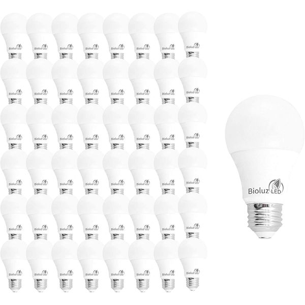 Bioluz LED 48 Pack 60 Watt LED Light Bulb (Uses 9 Watts) A19 LED Light Bulbs See Series Warm White 2700K Light Bulbs UL Listed Non Dimmable