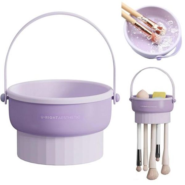 YIBOOOM Makeup Brush Cleaner, Makeup Brush Cleaning, Silicone, 3-in-1, Large Capacity, Hangable, Removable, Stand, All-in-one, Cleaning, Clean, Drying, Stylish, For Sponges, Brush Brushes, Powder Puffs (Purple)