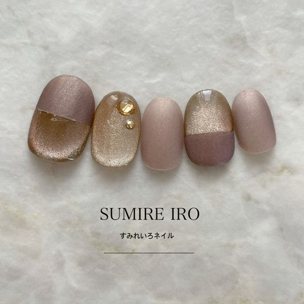 Nail tips False nails Bridal nails Short Coming-of-age nails Design Simple nails Nail Beige nails Small nails Large nails Very short Chibi nails Adult nails False nails Custom nails<br> [o2191] Brown magnet beige matte bicolor rhinestone