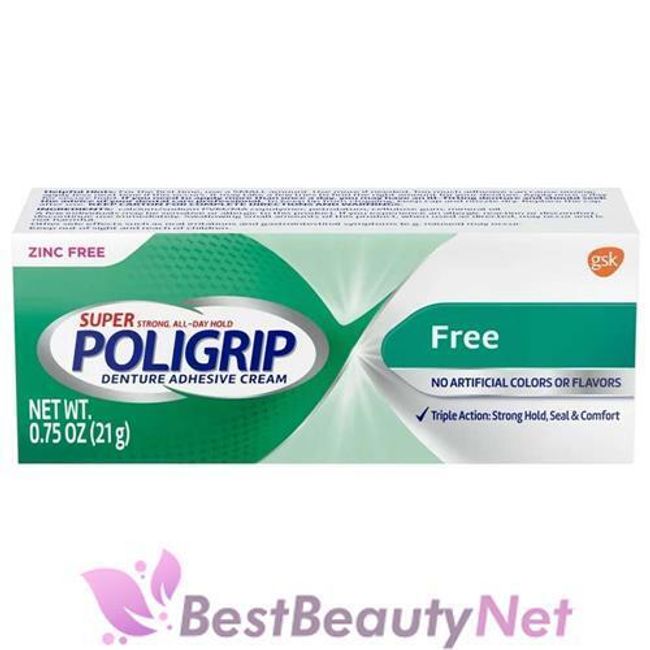 Polident Poligrip Denture Adhesive Cream Zinc Free 0.75oz / 21g