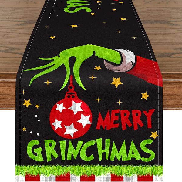 72x13Inch Christmas Table Runner, Christmas Decorations Elf Party Decor Merry Christmas Table Runner for Xmas Holiday Kitchen Dining Table Decoratio