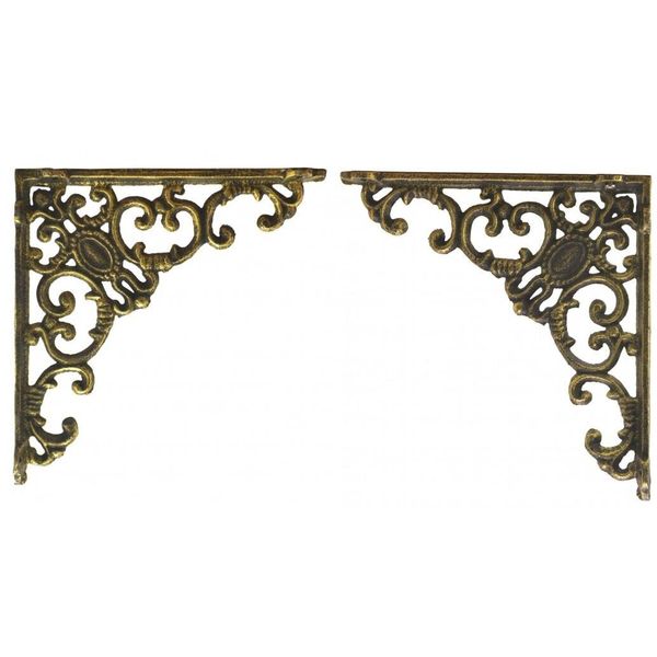 2 Door Corbels Cast Iron Wall Shelf Bracket Brace Ornate ANTIQUE-Brass Decor 8"