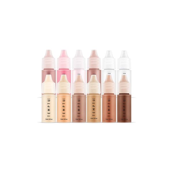 TEMPTU S/B Silicone-Based Airbrush Foundation, Blush, Highlighter Set: Long-Wear Makeup, Buildable Coverage Healthy, Hydrated Glow Luminous, Dewy Finish for All Skin Types, 12 Shades