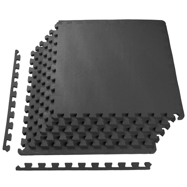 Signature Fitness Puzzle Exercise Mat with EVA Foam Interlocking Tiles for MMA, Exercise, Gymnastics and Home Gym Protective Flooring, 1/2" Thick, 24 Square Feet, Black