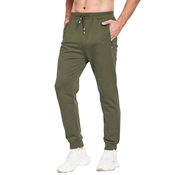 JustSun Jogginghose Herren Baumwolle Sporthose Trainingshose Herren Lang Fitness Hosen Männer Sweathose Sweatpants Herren mit Reissverschluss Taschen Grün M