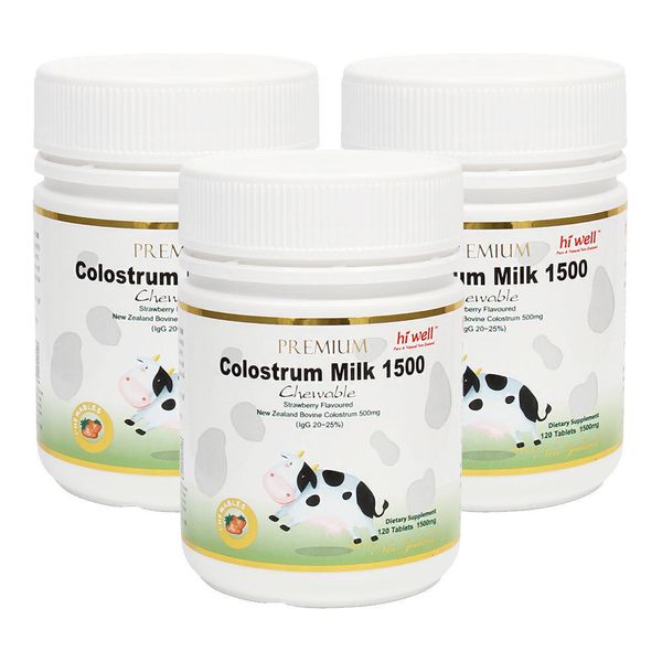 Hi Well Colostrum Milk 1500 - strawberry flavour Chewable 120 Tablets * 3pk