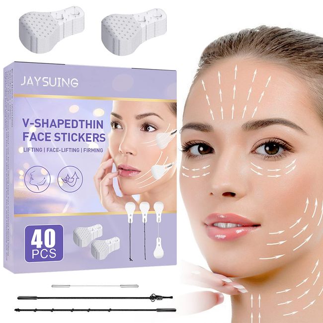 Cynamus Face Lifting Tape, Lift Gesicht Aufkleber, V-Form Facelifting Klebeband, Make-up Facelifting Werkzeuge für Gesicht, Facelifting Klebeband Unsichtbare Dünne Gesichtsaufkleber, 40 Stück