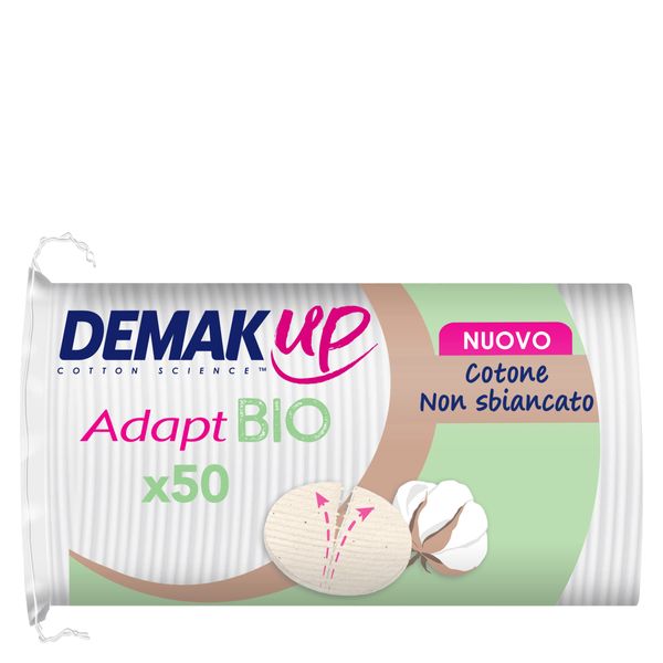 Demak'Up Adapt Organic Cotton Pads for Make-Up Removal - Face and Eyes - 100% Natural Organic and Unbleached Cotton Fibers - GOTS Certified - 50 Cotton