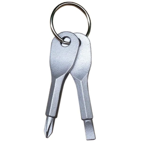 HappyHome Screwdriver Keychains, Phillips and Negative 2-Pack Portable Keychain with Key Ring Screwdriver (Silver)