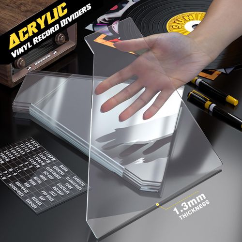 Facmogu 10PCS Acrylic Vinyl Record Dividers, 12 Inch Writable Record Dividers with Stickers Tabs & Markers, Blank DIY 33 RPM Record Separators, Transparent Vinyl Record Organizer for Album LP Records