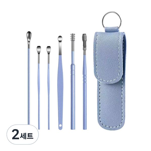 Monaco Olive Hand Taste Addiction Earpick 6 Types + Pouch Set Blue, 1 Set