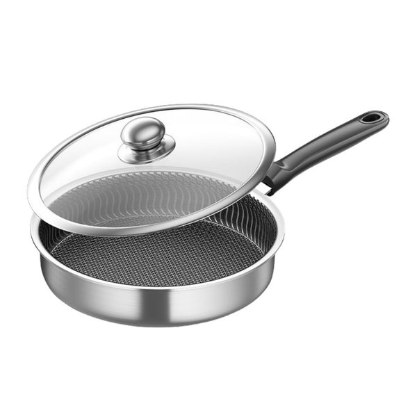 smdjszh frying pan, stainless steel frying pan, frying pan, ih stainless steel frying pan, non-stick wok, deep fry pan, handle fry pan, multifunctional cooking pot, easy to clean, durable,