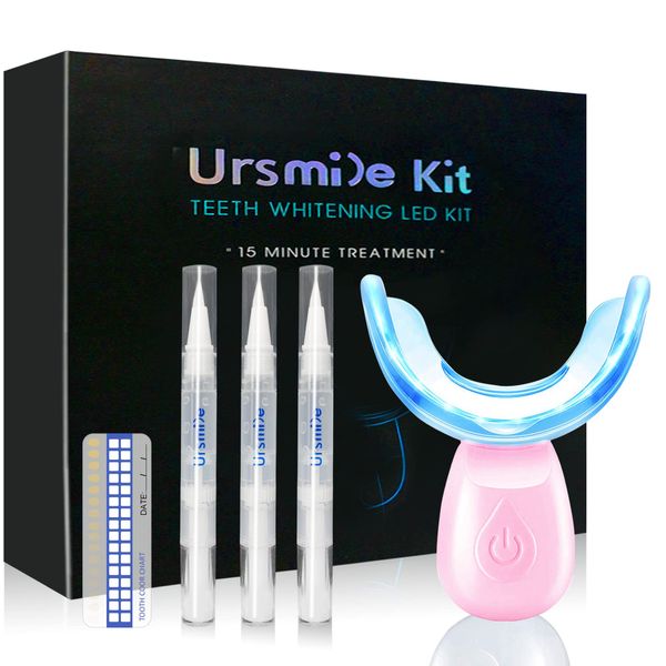 Teeth Whitening Kit, HIYAA 16 LED Teeth Whitening Kit with 3 Teeth Whitening Gel Refill Pens, Color Plate, Tray - Sensitivity Free Teeth Whitener for Home Travel- Pink