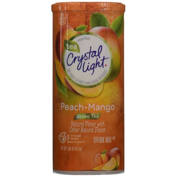 Crystal Light Natural Green Tea Peach Mango Drink Mix (30 Pitcher Packets, 6 Canisters of 5)