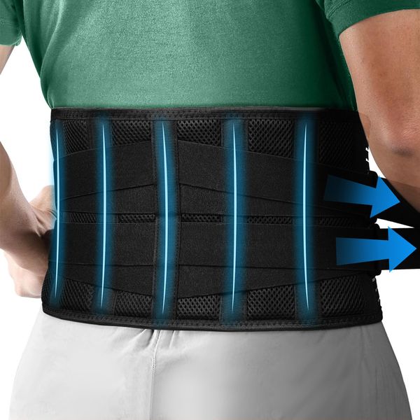 AOGOE Back Support Belt for Men Women, Lower Back Pain with 4 Metal Stays, Back Brace for Sciatica,Scoliosis, Herniated Disc, Breathable Lumbar Support Belt for Daily Work & Activity, Back Brace, 2XL