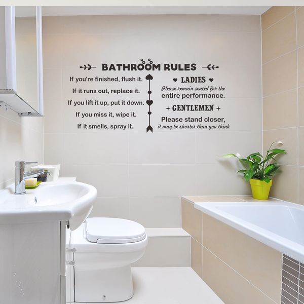 Bathroom Rules Sign, Toilet Quotes Bathroom Wall Art Stickers, Bathroom Decorations Vinyl Wall Decor for Home Farmhouse Decorations