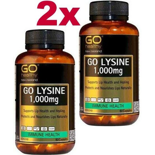 2 x Go Healthy GO Lysine 1000mg Capsules 60