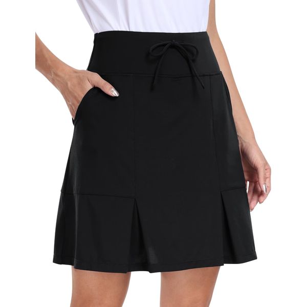 MoFiz Tennis Skort Damen Tennisröcke hoher Taille Stretch Golfrock Sportrock Outdoorrock Knielang Sportrock mit Innenhose Schwarz 2XL