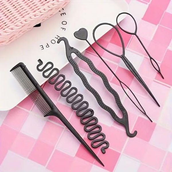 6 Pcs Hair Tail Tools Set, Hair Braiding Set Hair Design Styling Tools Accessories Hair Tail Tools Set French Centipede Braiders Ponytail Maker Hair Braiding Tool for French Twist Plait