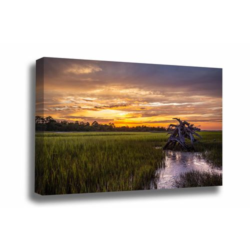 Coastal Canvas Wall Art (Ready to Hang) Galley Wrap of Salt Marsh at Sunset at Pinckney Island South Carolina Lowcountry Photography Nature Decor (1.5, 8" x 10")