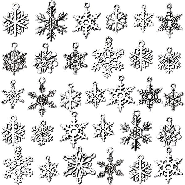 SANNIX 140pcs Snowflake Silver Charms Christmas Snowflake Charms Antique Silver Necklace Bracelet Pendants for DIY Jewelry Making and Crafting, 14 Styles