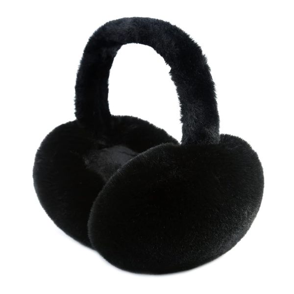 Yedilen Women Winter Ear Muffs Soft Faux Fur Headband Earmuffs Foldable Cute Ear Warmers For Cold Weather (Black)