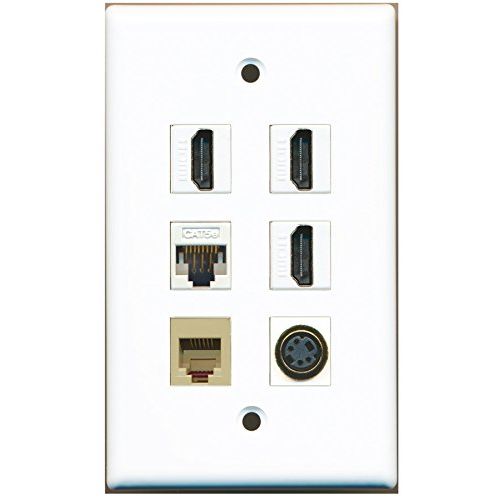 RiteAV - 3 HDMI 1 Port Phone RJ11 RJ12 Beige 1 Port S-Video 1 Port Cat5e Ethernet White Wall Plate