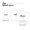 36 x Baking Collection Labels for Jars - Contemporary Printed White Sticky Labels for Kitchen Storage with Conversion Chart