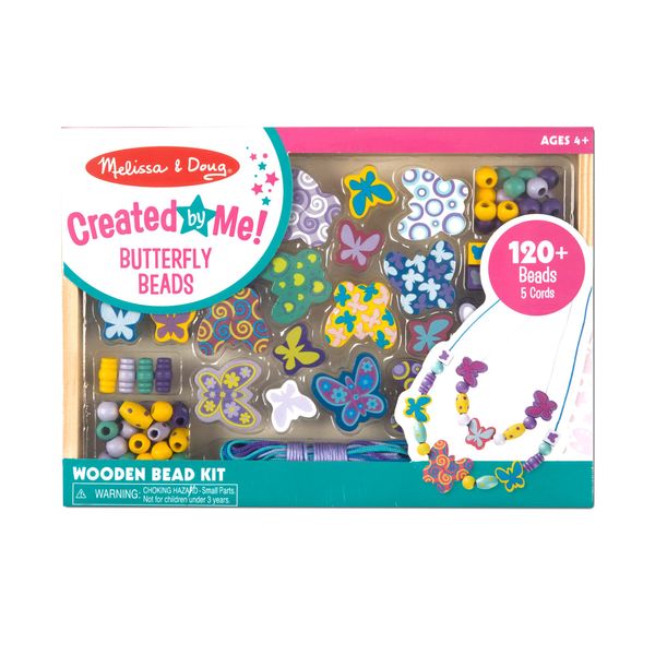 Melissa & Doug Created by Me! Butterfly Beads Wooden Bead Kit, 120+ Beads for Jewelry-Making