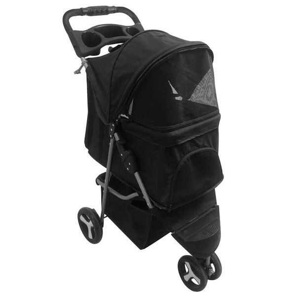 3-Wheel Pet Stroller Foldable Dog Stroller Cart Sunproof Breathable Mesh Window