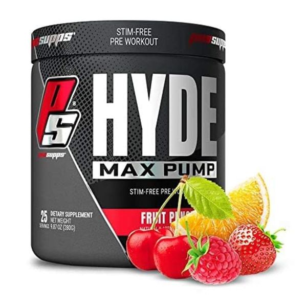 PROSUPPS Hyde Max Pump Pre Workout for Men and Women - Nitric Oxide Supplement for Pump and Endurance - Stimulant Free Pre Workout to Promote Blood Flow and Muscle Strength (Fruit Punch, 25 Servings)