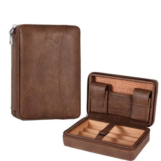 Black Cigar Case with Cigar Cutter PU Leather Humidor Travel