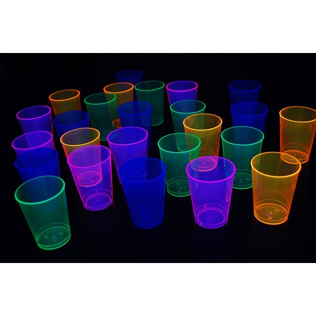 100ct Blacklight Reactive 10oz Party Cups + 5 Blacklight Balloons (Neon Assorted)